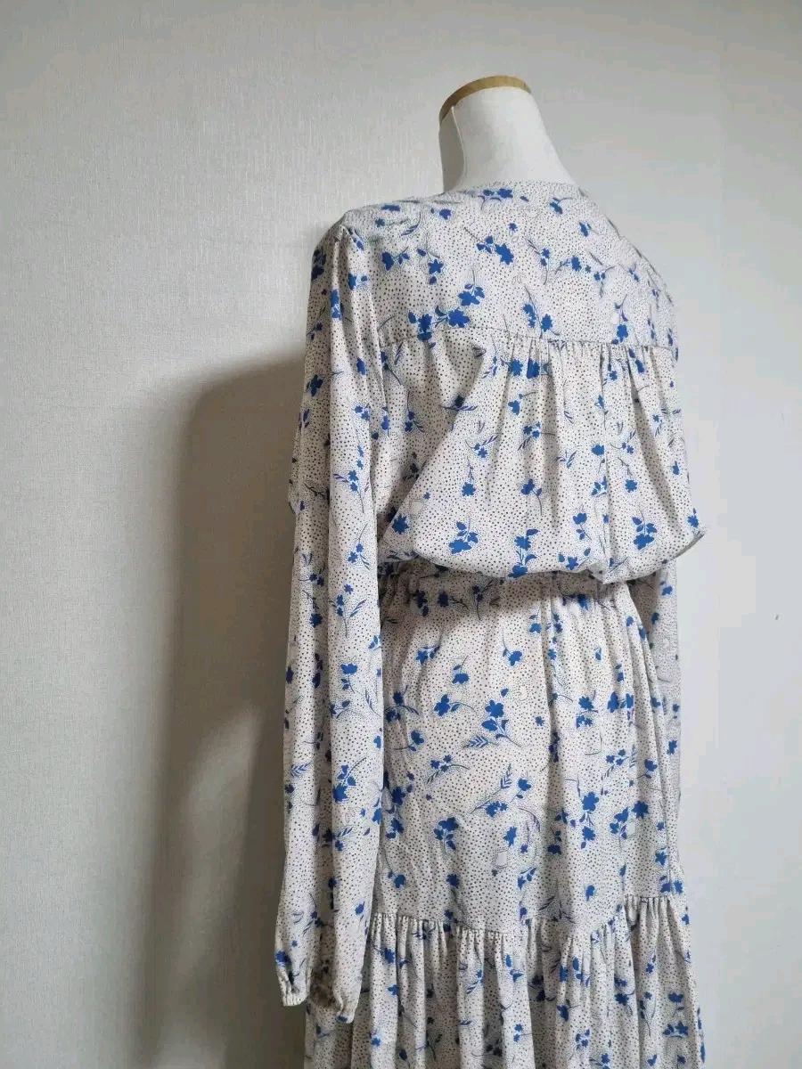 L287 아이보리 바탕 파란꽃 롱 원피스 9