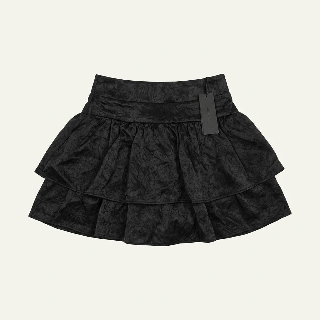 쓰리타임즈 아세테이트 캉캉 미니스커트 블랙 1