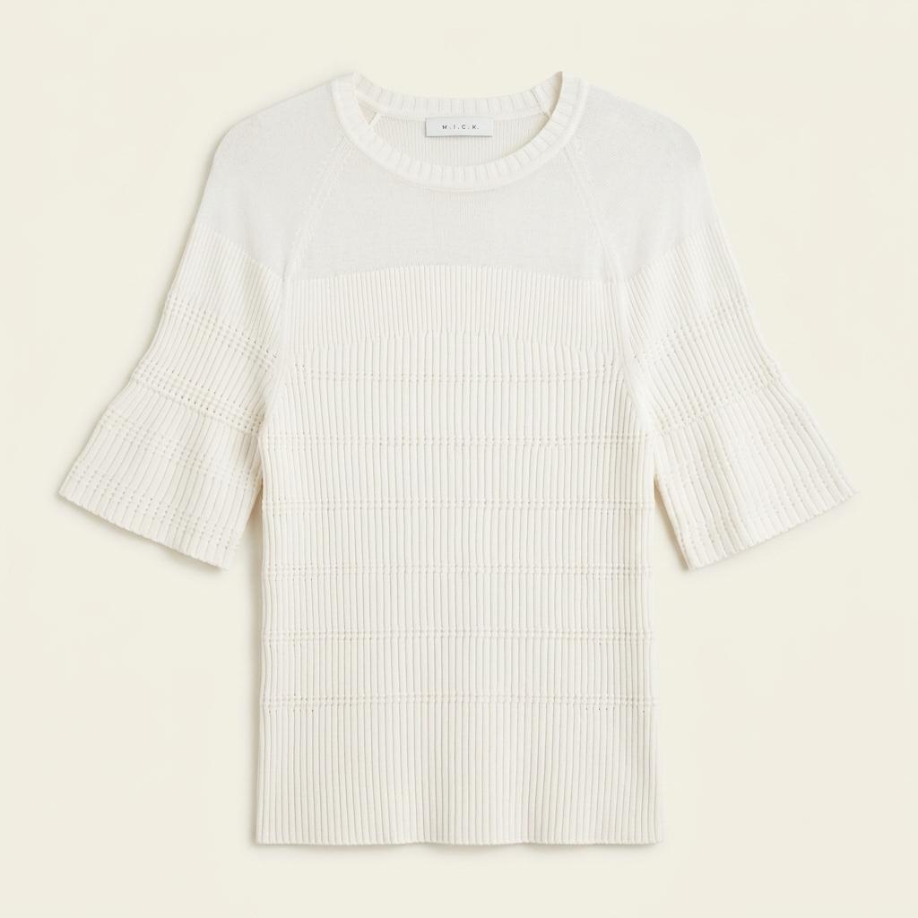 미샤 라운드넥 반팔 니트 티셔츠 아이보리
