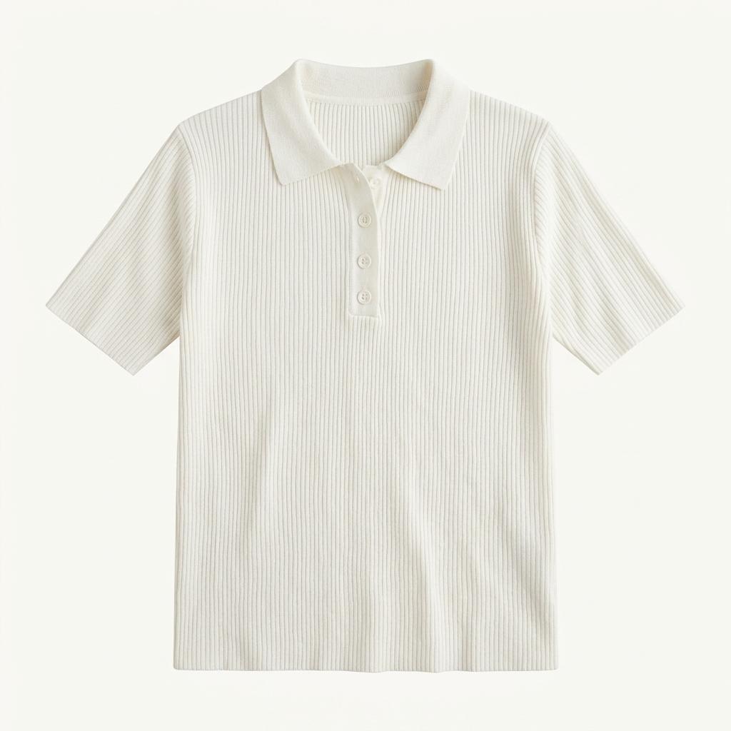 아이보리 골지 카라 반팔 니트 티셔츠 1