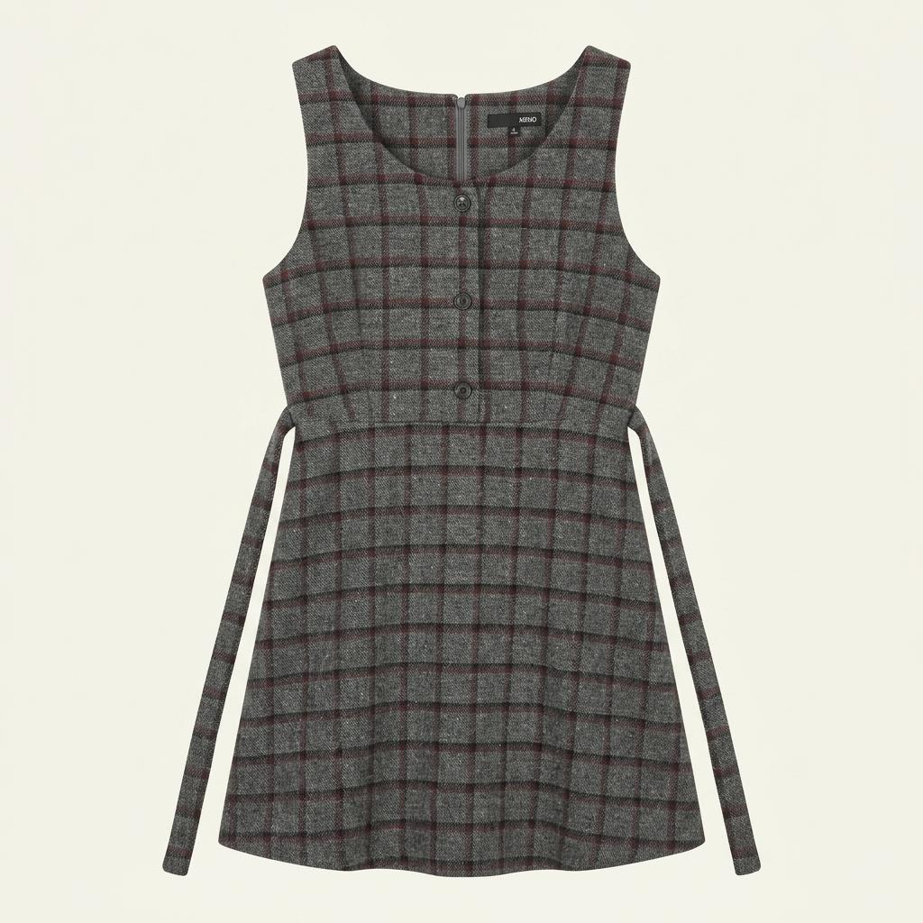 [미쏘] MIXXO 체크 민소매 원피스 그레이
