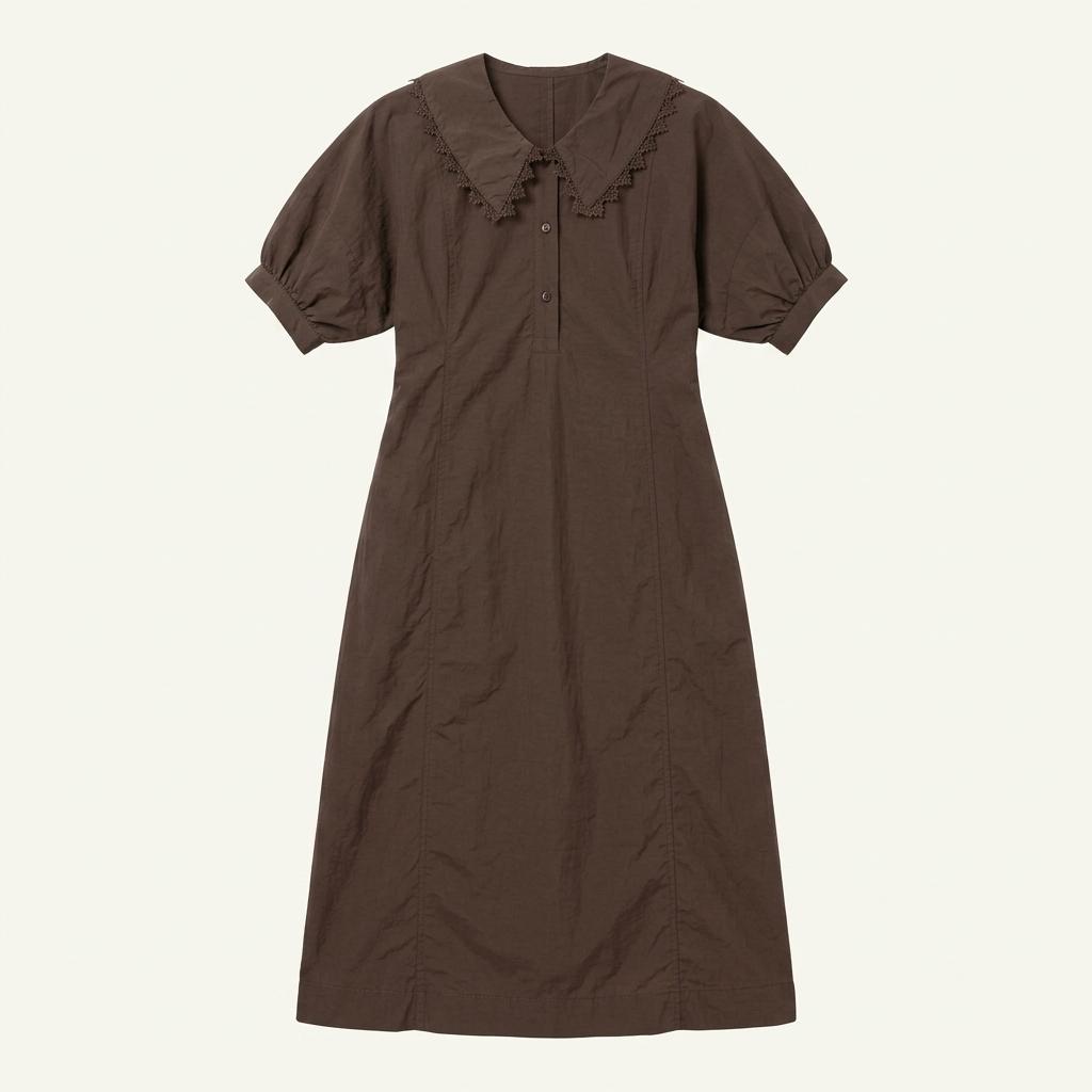 ALL & SUNDRY 레이스 칼라 롱 원피스 차콜 1