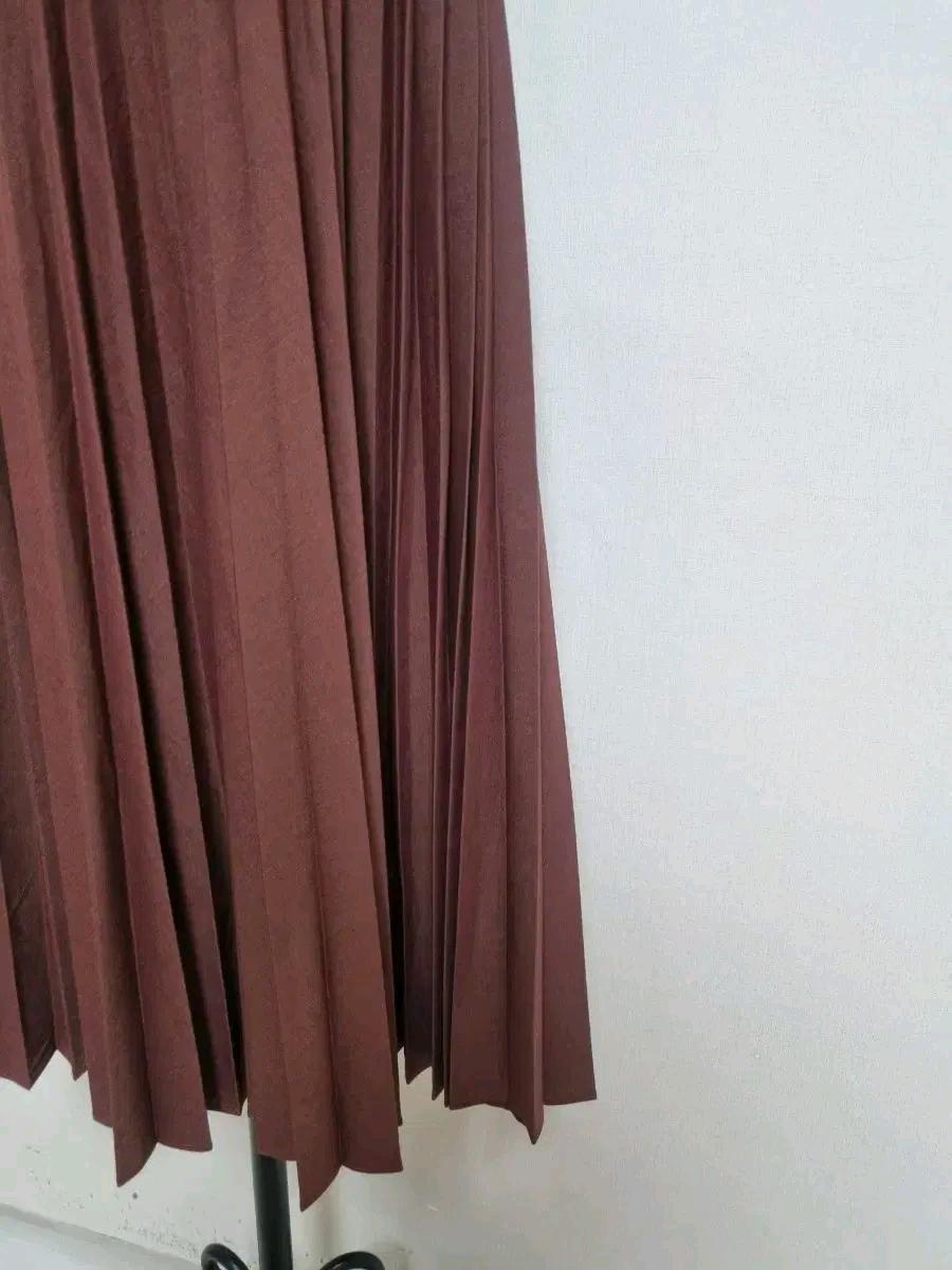 LS179 브라운 플리츠 롱 스커트 4