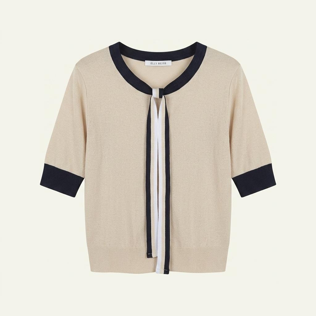 BLUREISS 베이지 배색 라운드 니트 가디건 1