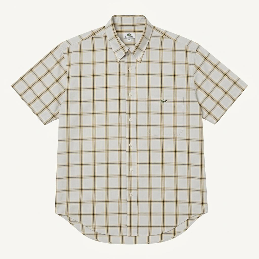 LACOSTE 체크 반팔 셔츠 베이지 39 1
