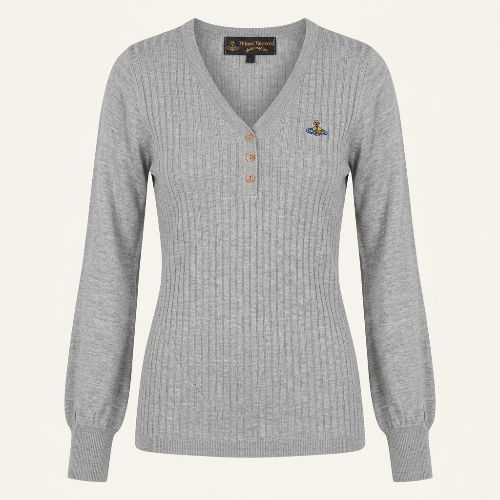 비비안웨스트우드 암홀 골지 버튼 니트 그레이