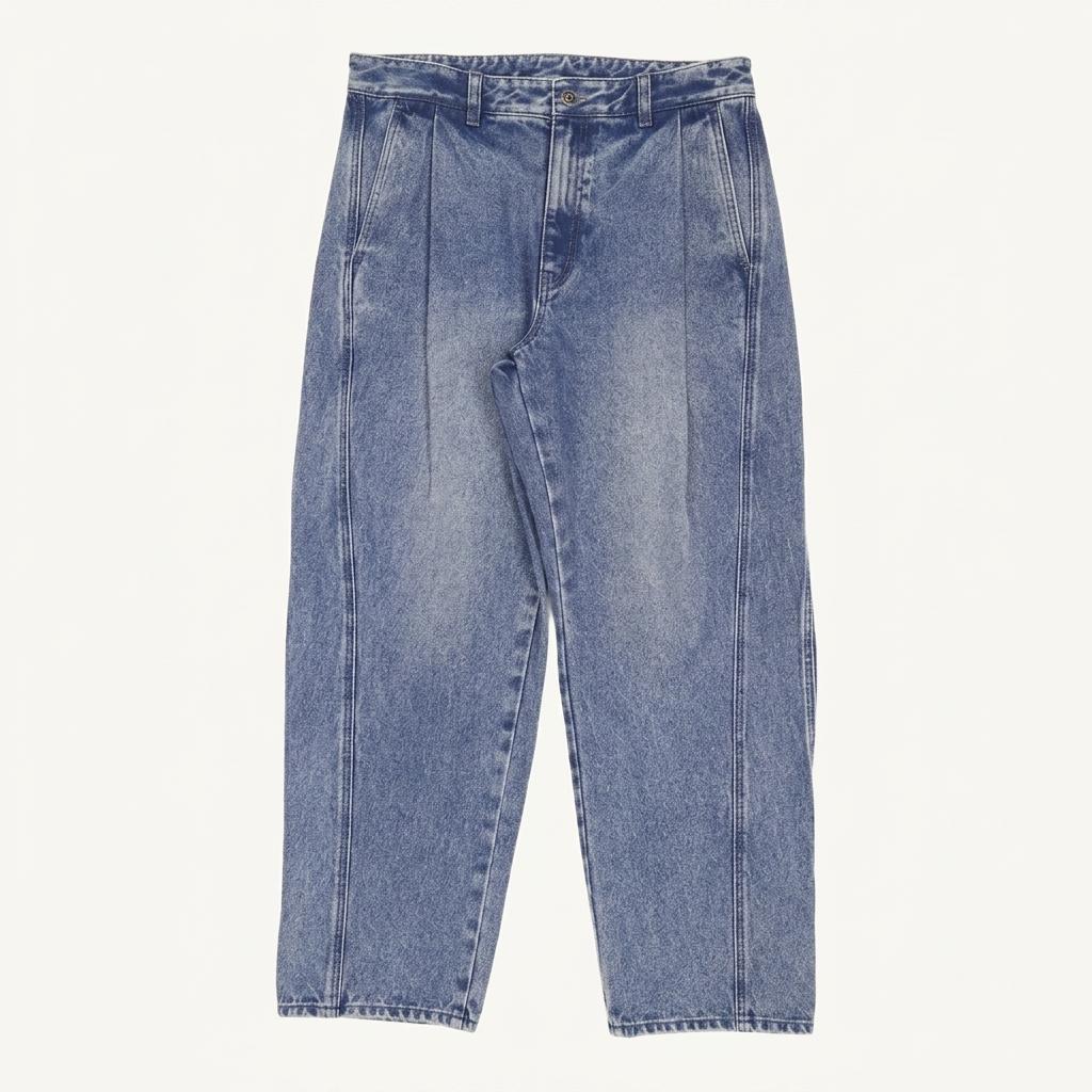 티엔지티 빈티지 워싱 턱 와이드 데님 팬츠 블루 1