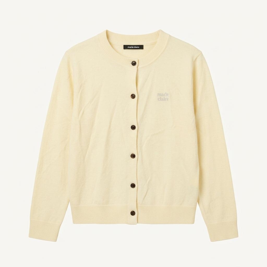 마리끌레르 로고 자수 라운드넥 가디건 아이보리