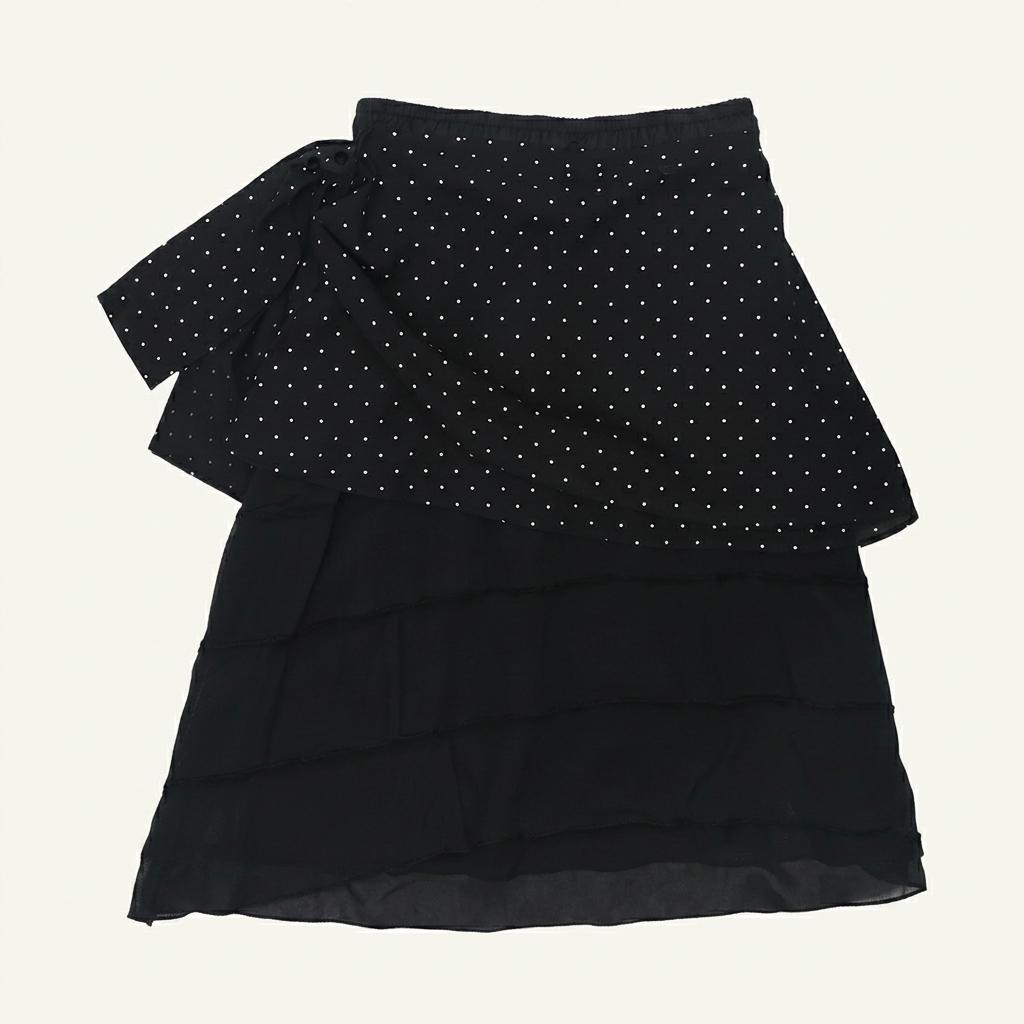 더뮤지엄비지터 도트 레이어드 쉬폰 밴딩 스커트 블랙 1