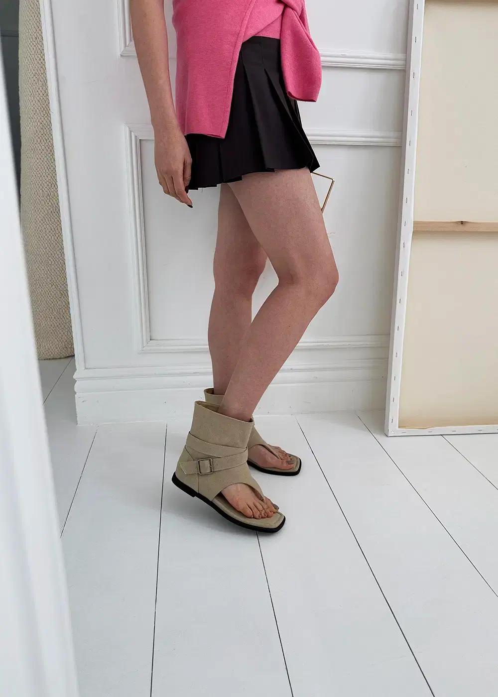 @9540 버클디테일 1cm 린넨 쪼리부츠 225 베이지-새상품 8