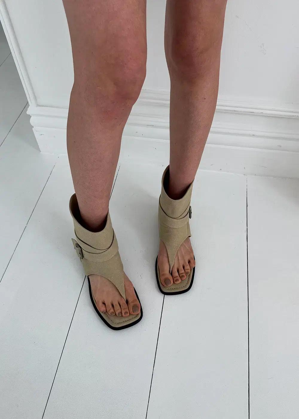 @9540 버클디테일 1cm 린넨 쪼리부츠 230 블랙-새상품 8