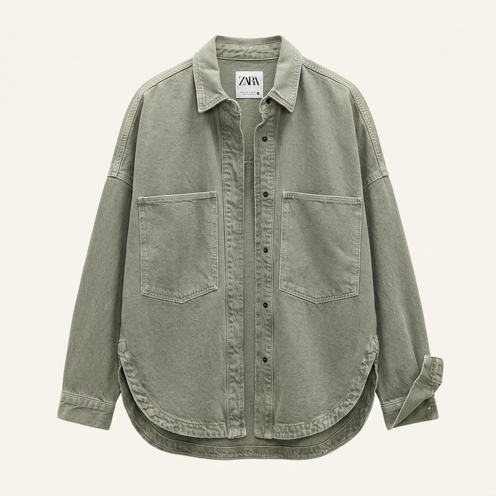 ZARA 자라 카키 오버사이즈 데님 셔츠 재킷 1