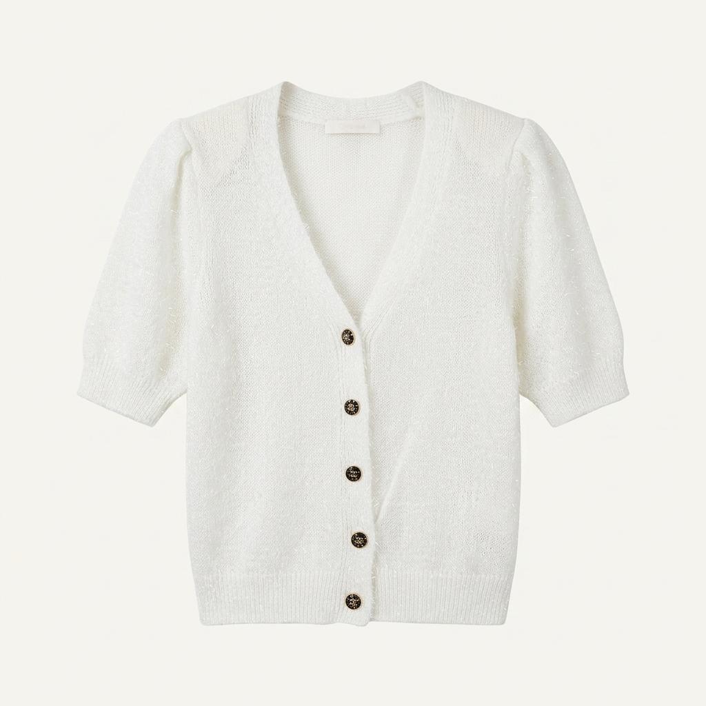 1st Dress 퍼프 소매 반팔 가디건 화이트 1