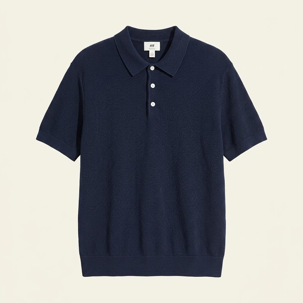 H&M 에이치앤엠 네이비 칼라 반팔 니트 티셔츠 1