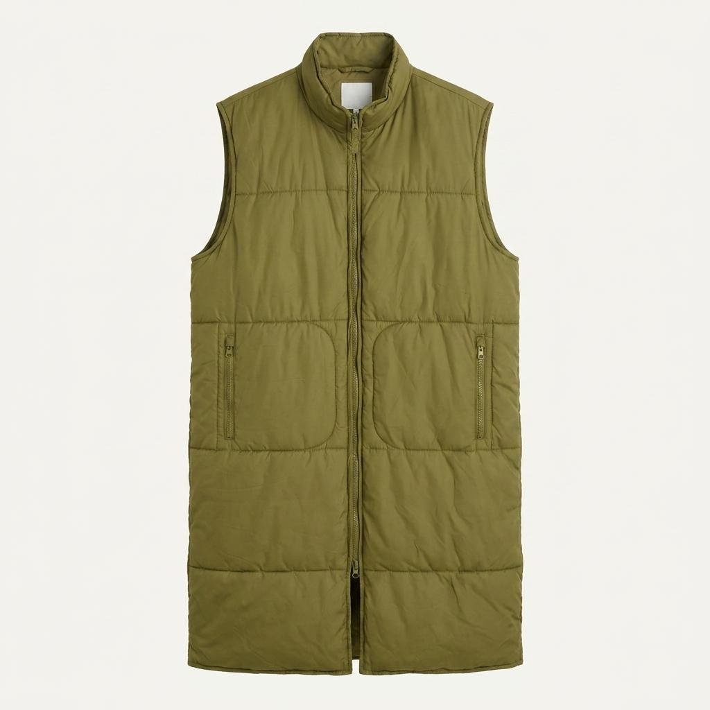 H&M 롱 패딩 조끼 카키 S 1