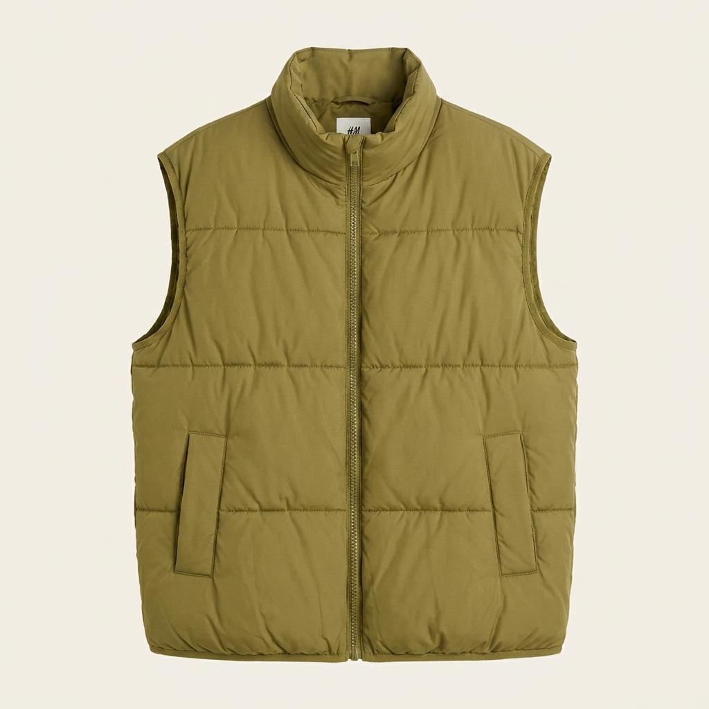 H&M 하이넥 경량 패딩 조끼 카키 1