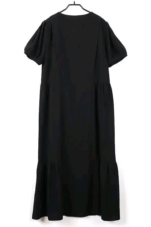 L207 블랙 퍼프소매 브이넥 롱 원피스 3