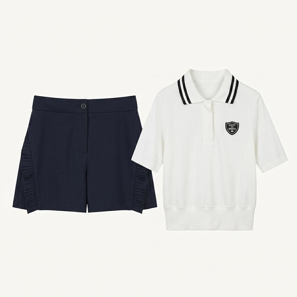 럭키슈에뜨 스포츠 반팔 카라티  네이비 반바지 세트 1