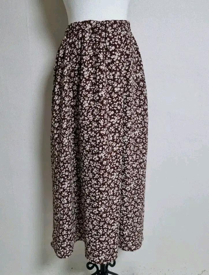 LS202 플라워 롱 스커트 브라운 꽃무늬 2
