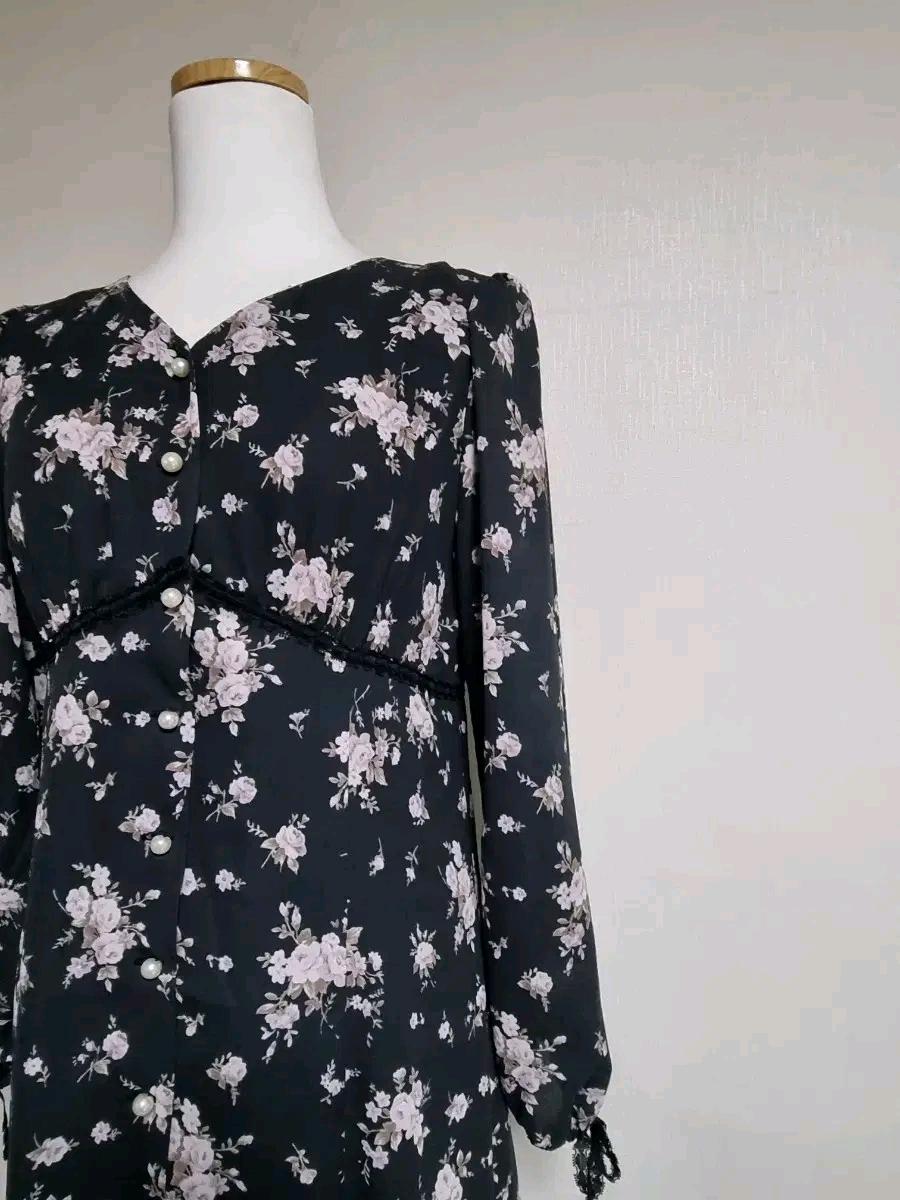 L231 플라워 패턴 롱 원피스 블랙 3