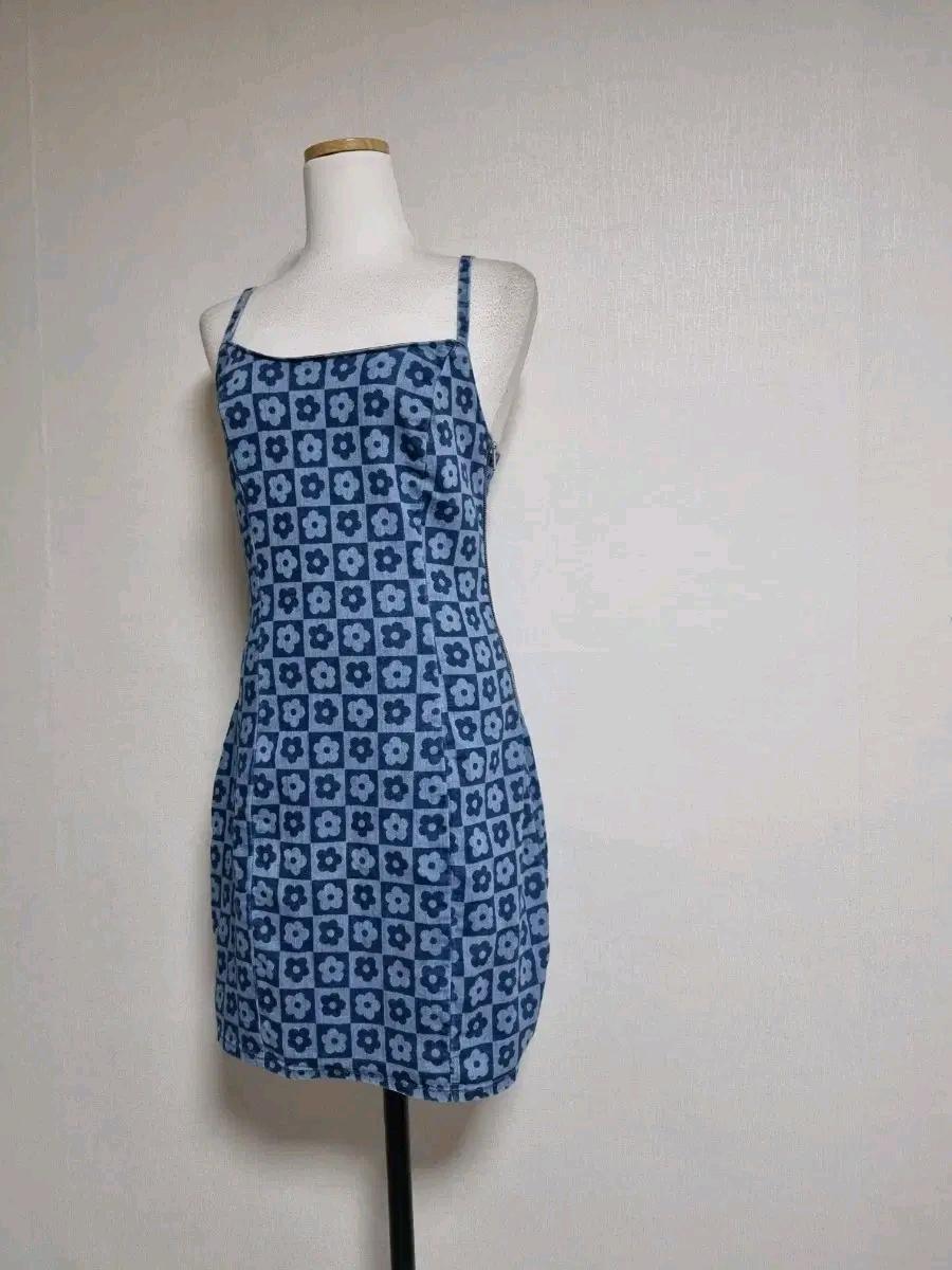 OP229 H&M 플라워 체크 미니 뷔스티에 원피스 2