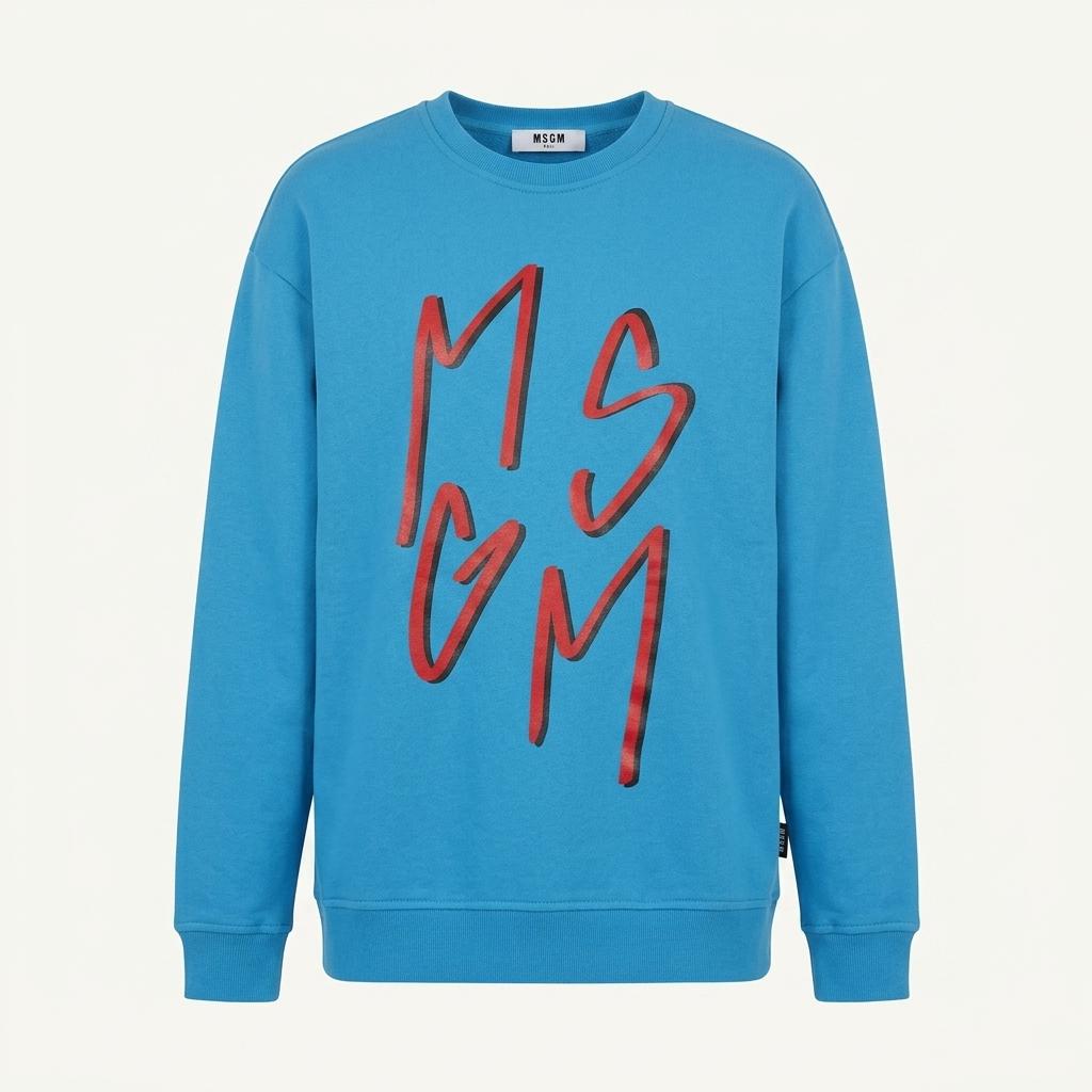 MSGM 로고 그래픽 기모 맨투맨 티셔츠 블루