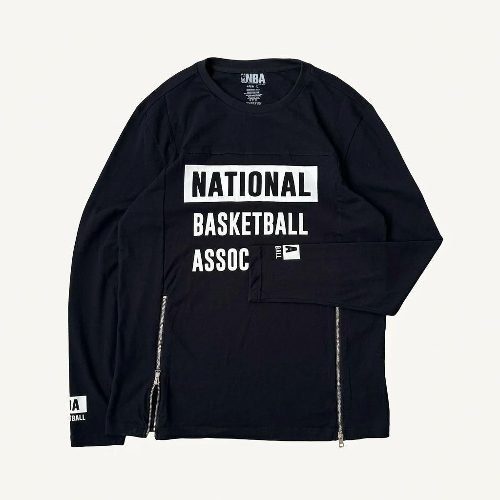 NBA 레터링 사이드 지퍼 긴팔 티셔츠 블랙 1