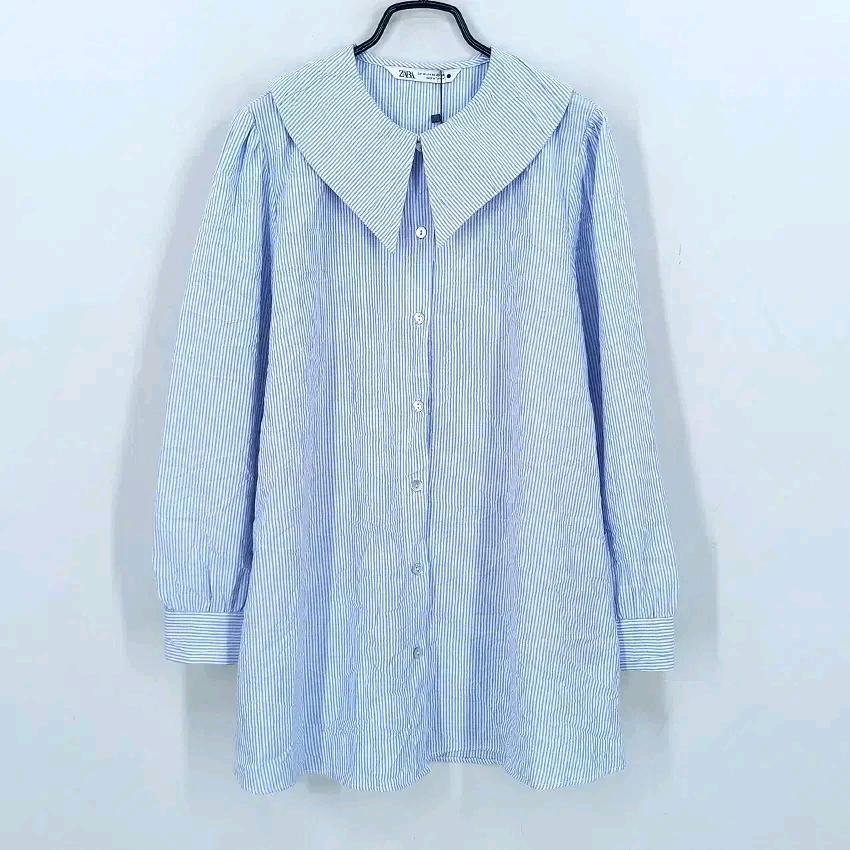 자라 여성 춘하 루즈핏 9부소매 구김블라우스 블루XS (HU44560) 2