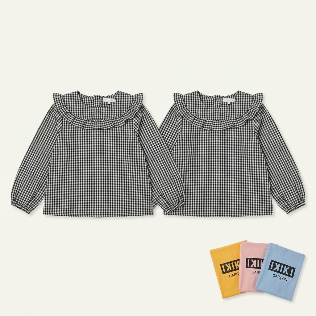 K-1 스타일노리터2벌일괄 자매룩 여아 긴팔 체크 프릴 블라우스 세트 1