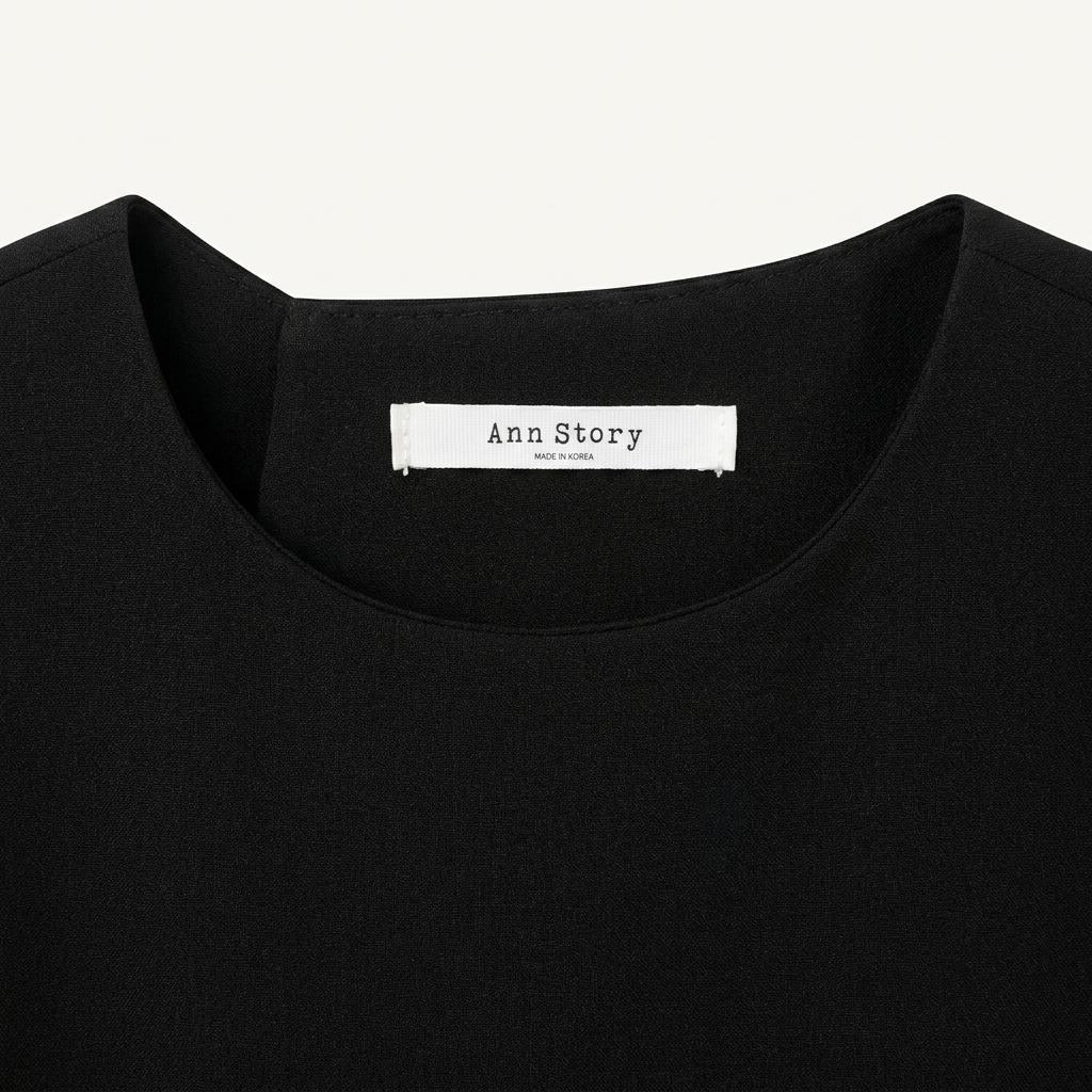 앤스토리 블랙 퍼프 소매 미디 원피스 1