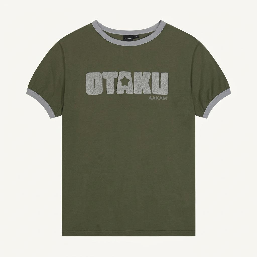 아캄 OTAKU 로고 링거 반팔 티셔츠 카키 1