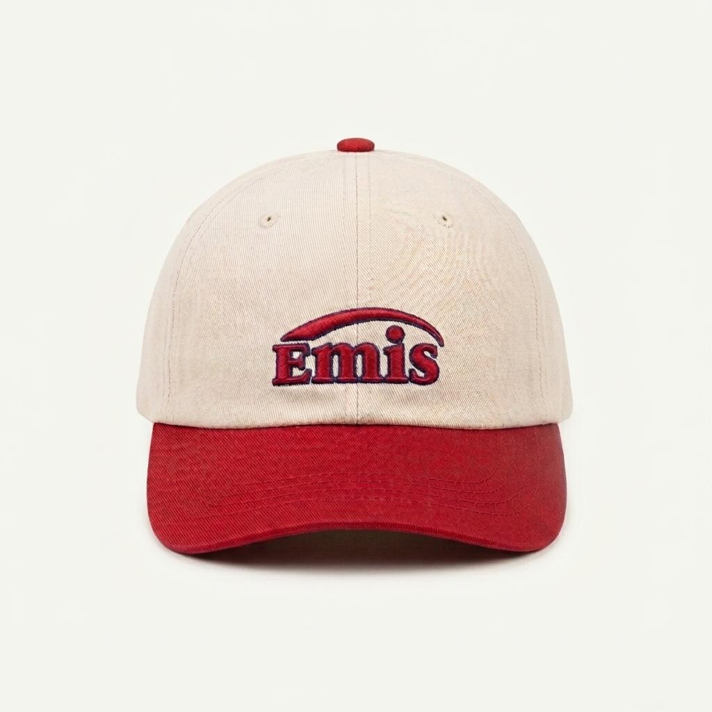[새상품] 이미스 EMIS 빈티지 로고 볼캡 베이지 레드 투톤