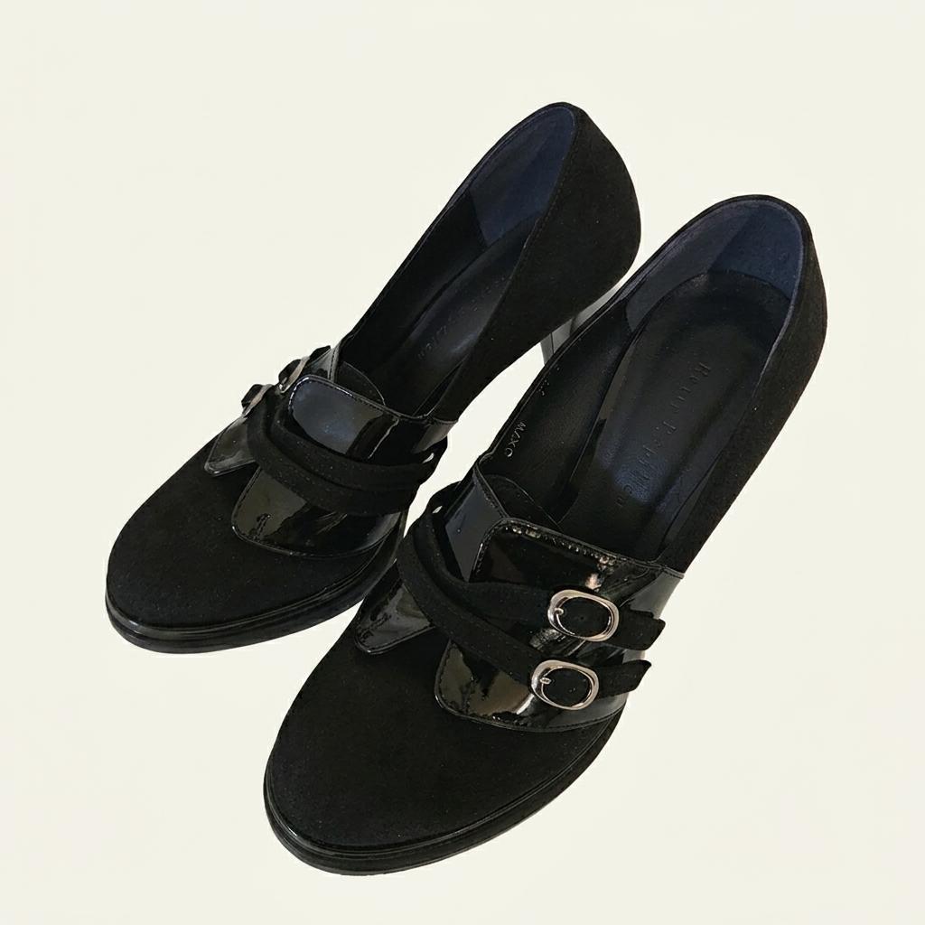 Petite Papillon 스웨이드 에나멜 콤비 펌프스 힐 블랙 1