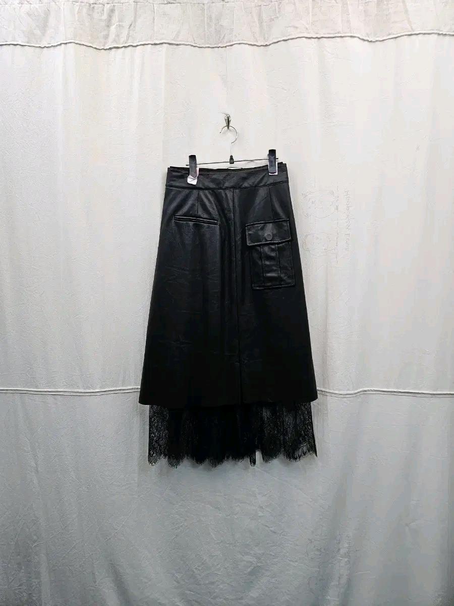 셀프 포트레이트 블랙 페이크 레더 플리츠 랩 스커트 3