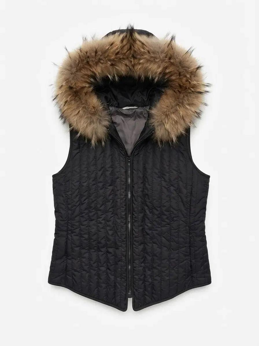 Max Mara 퀼팅 퍼 후드 조끼 블랙 2