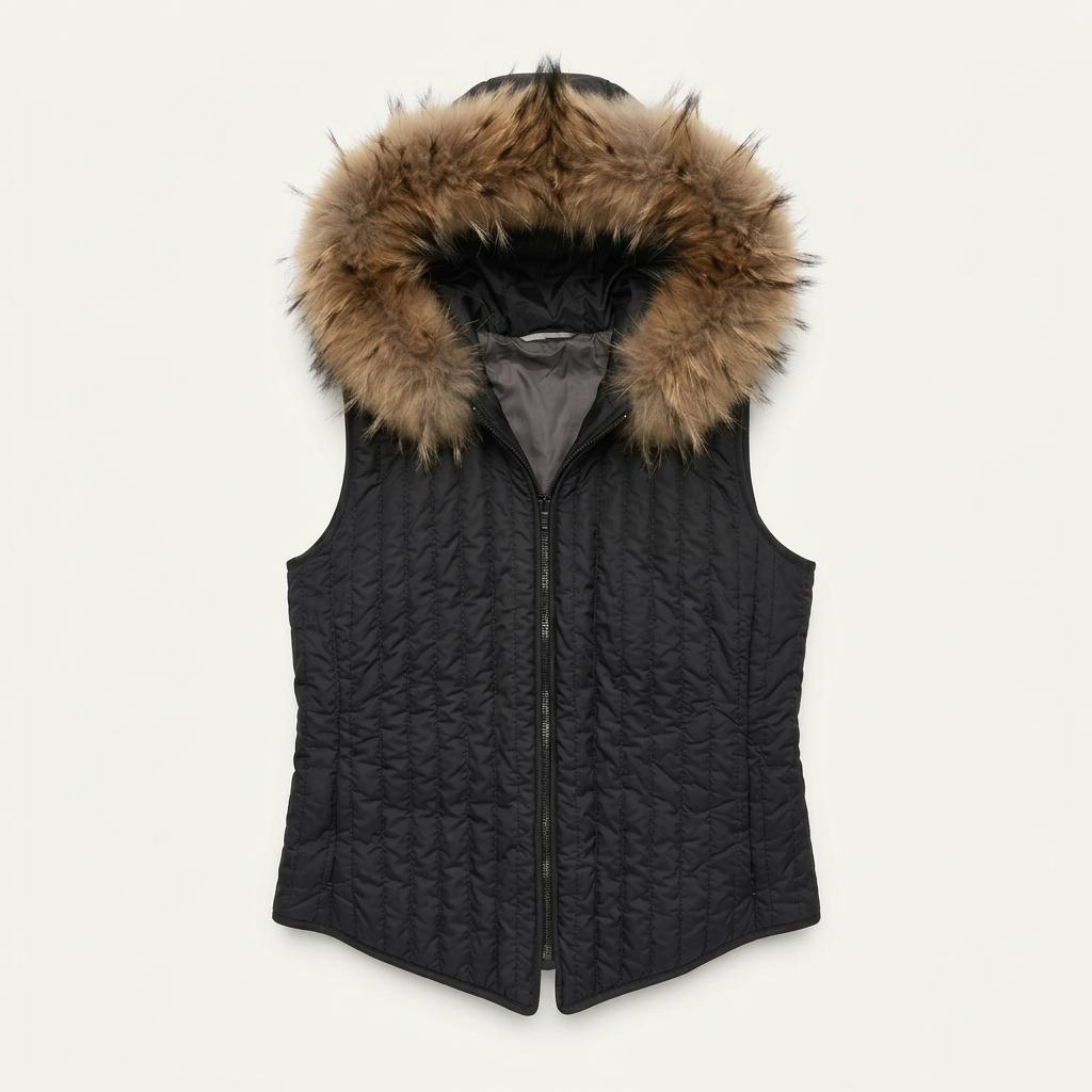 Max Mara 퀼팅 퍼 후드 조끼 블랙 1