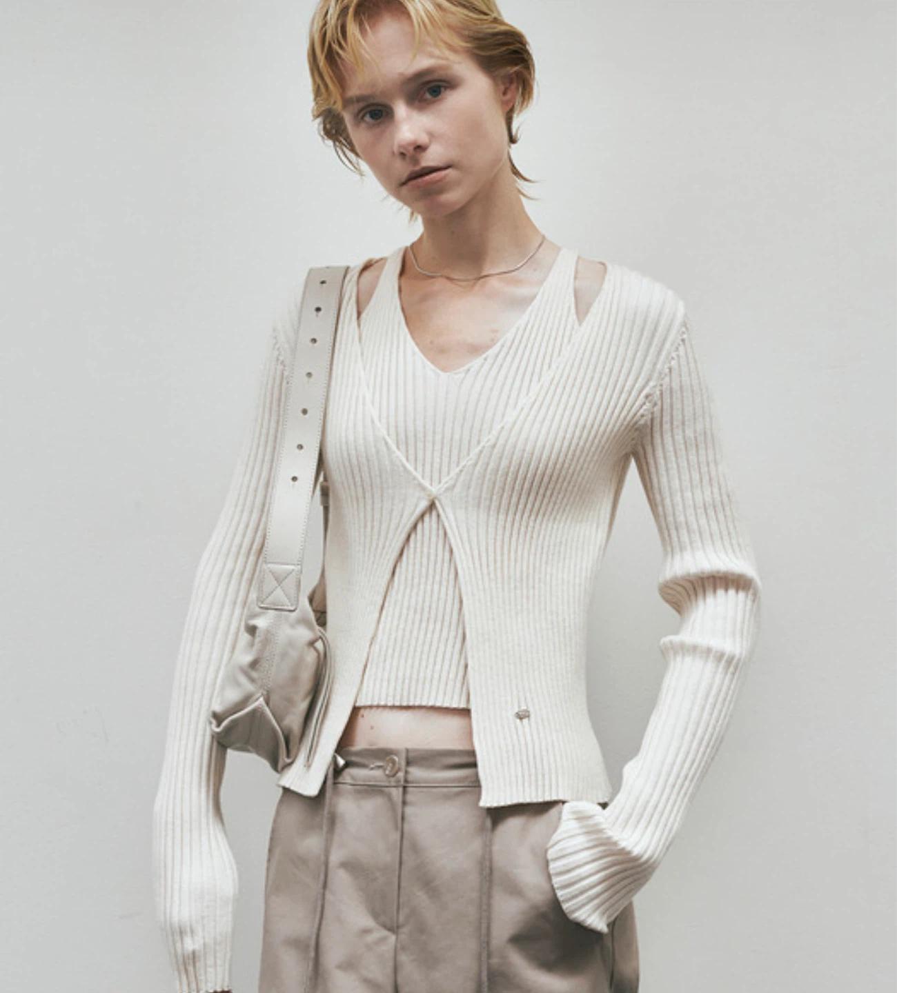 [새상품] 니브 Cut Out Ribbed One Button Cardigan 2