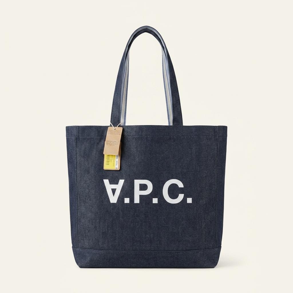 A.P.C. 다니엘라 로고 데님 에코백 네이비