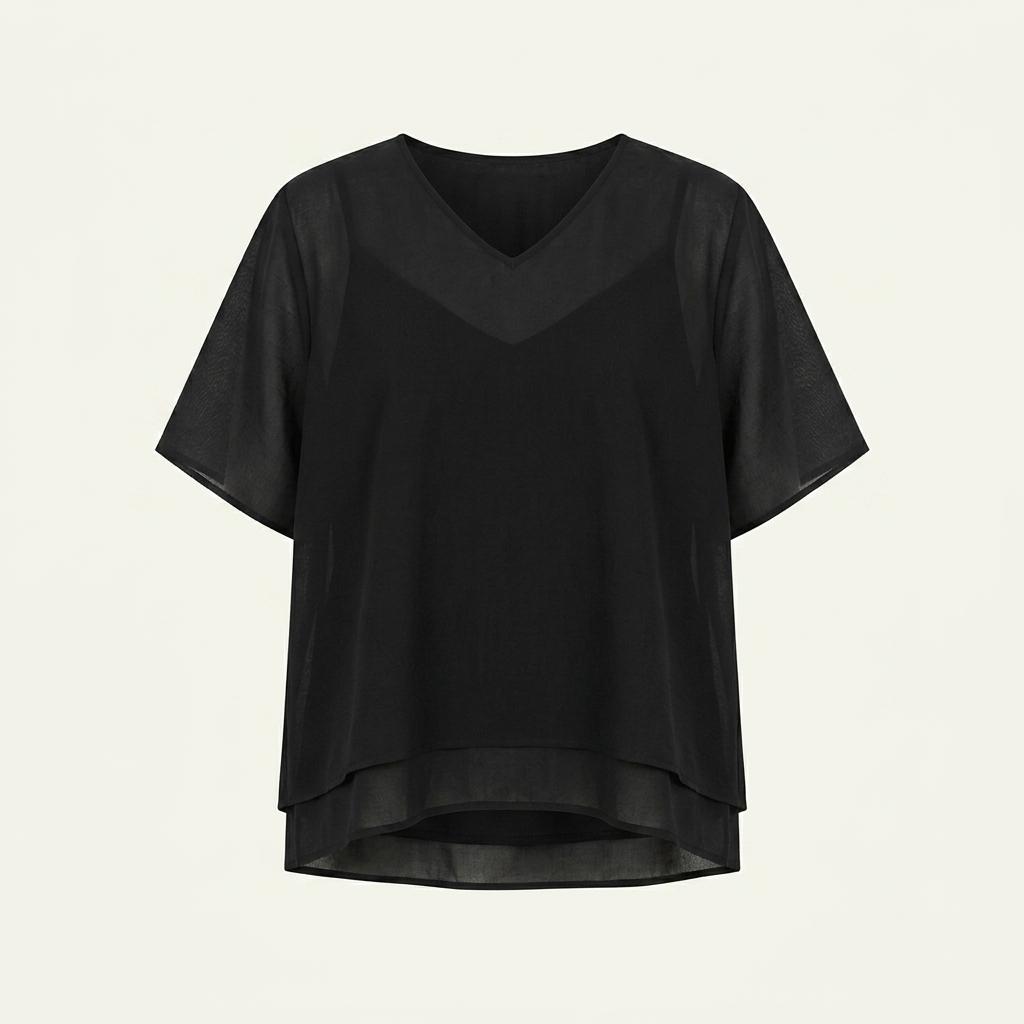 아워몬드 쉬어 레이어드 블라우스 블랙(Sheer Layered Blouse) 1