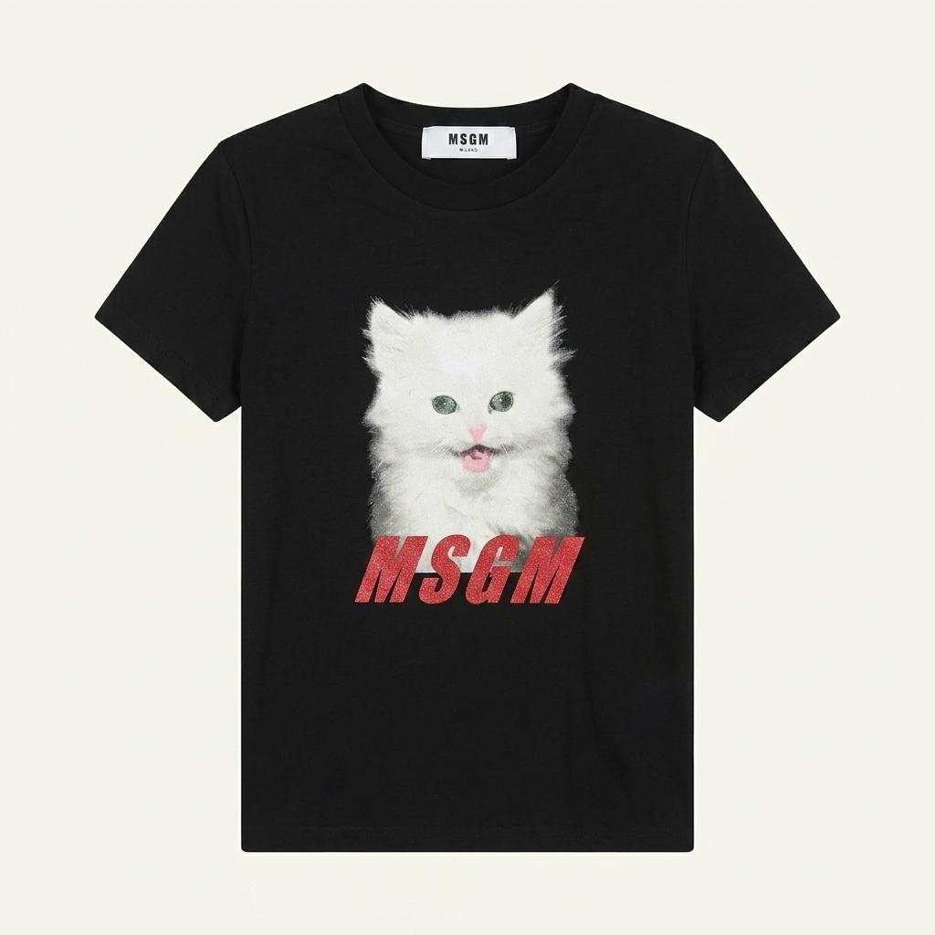 MSGM 캣 프린트 반팔 티셔츠 블랙 1