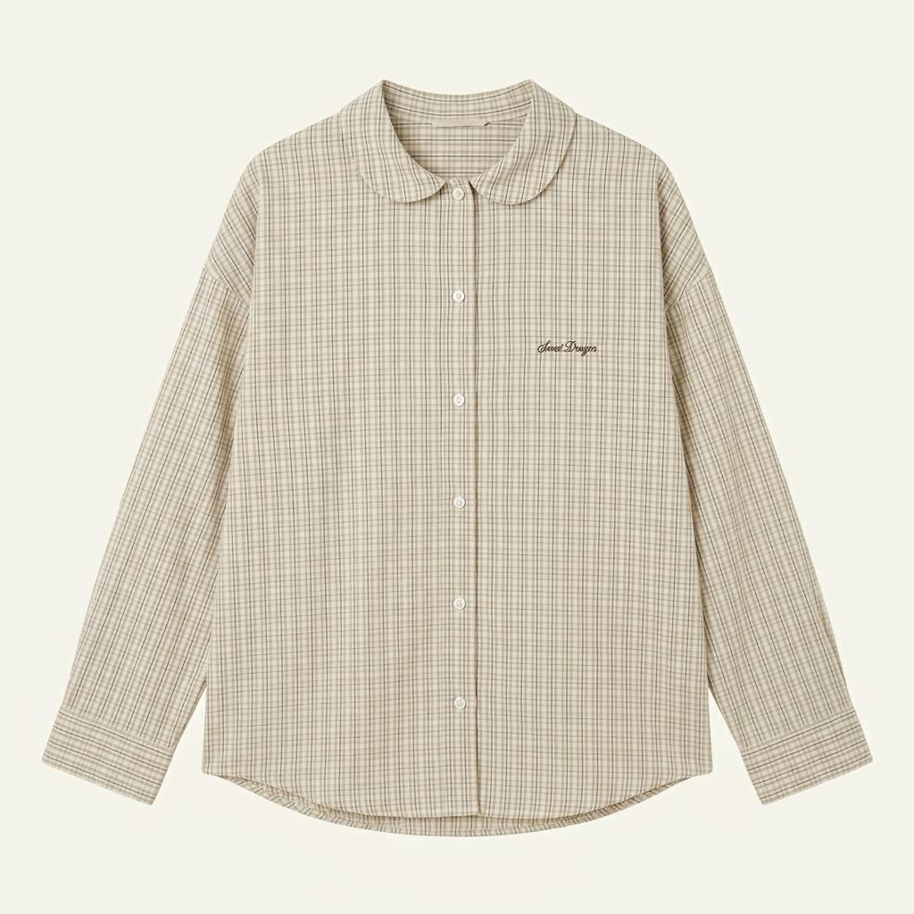 H&M 체크 라운드 칼라 셔츠 베이지 1