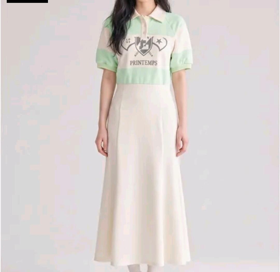 배색 칼라 반팔 원피스 민트 아이보리 2