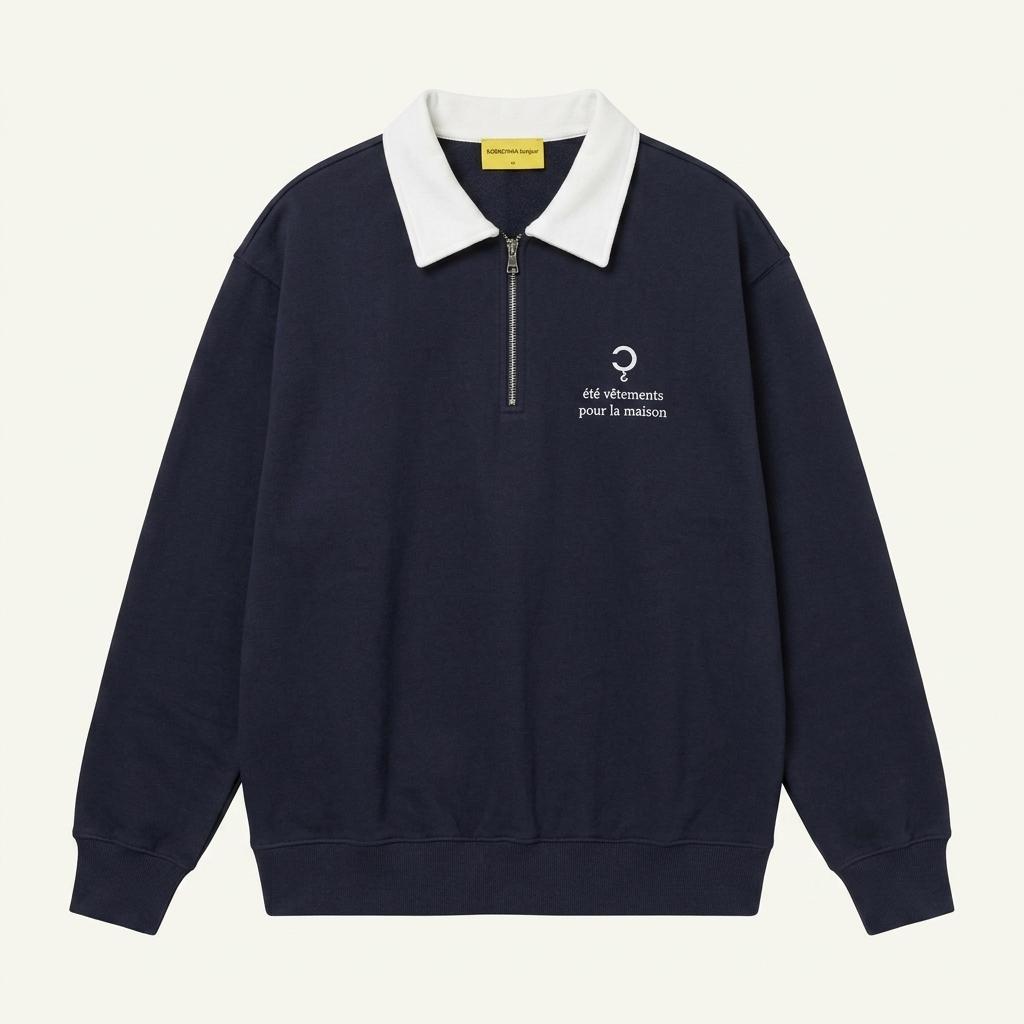 코니치와봉주르 하프집업 칼라 맨투맨 네이비 1