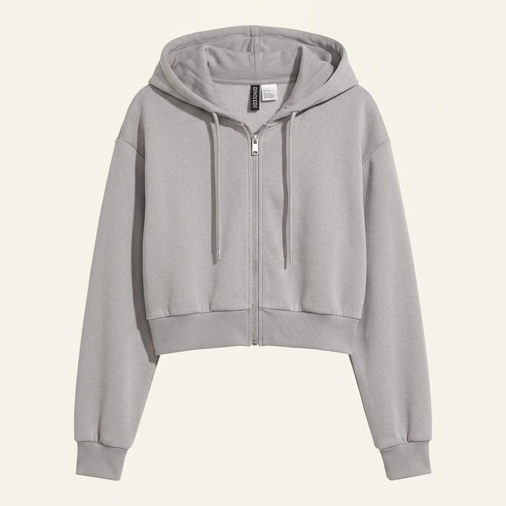 H&M 디바이디드 크롭 후드 집업 그레이 1