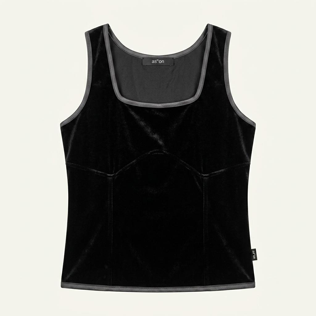 애즈온 벨벳 스퀘어넥 나시 블랙
