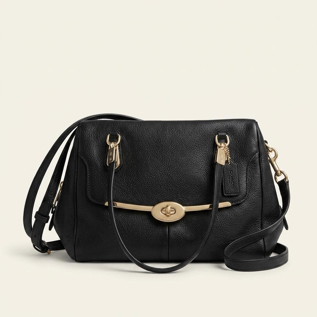 COACH 가죽 턴락 테이텀 숄더백 블랙