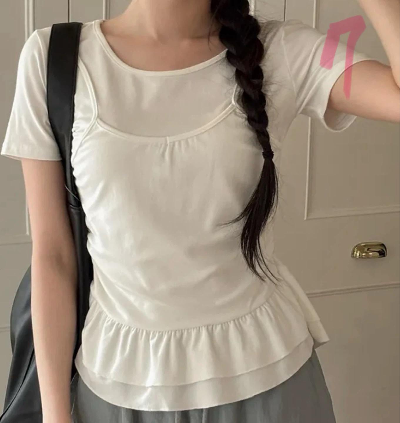 화이트 프릴 레이어드 반팔 티셔츠 2
