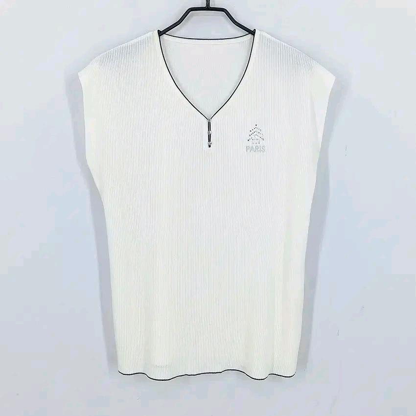 빈티지 여성 여름 큐빅로고 찰랑 골지니트티 아이보리 (HU44874) 2