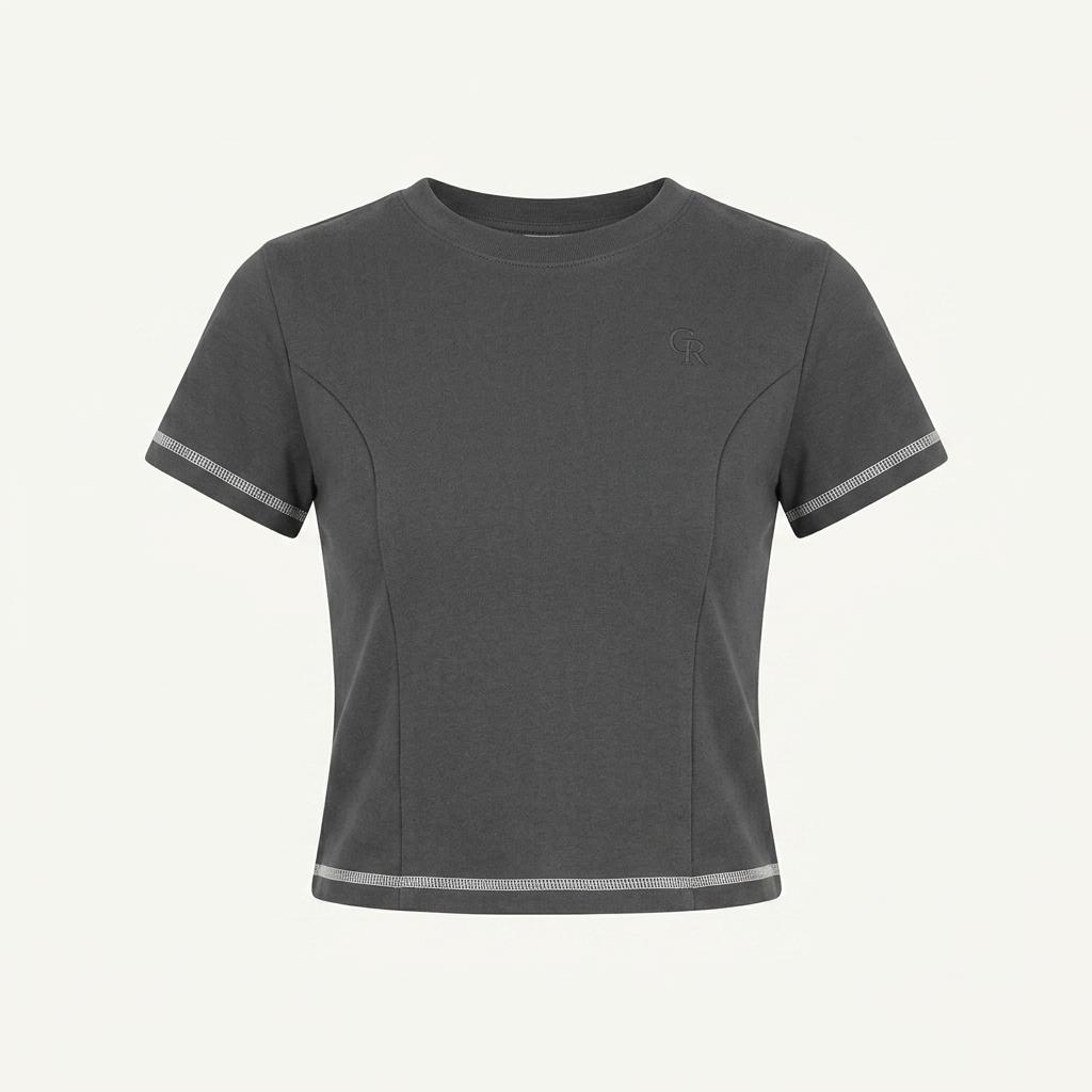 cerric 세릭 DOUBLE LINE LOGO HALF TOP 차콜 1