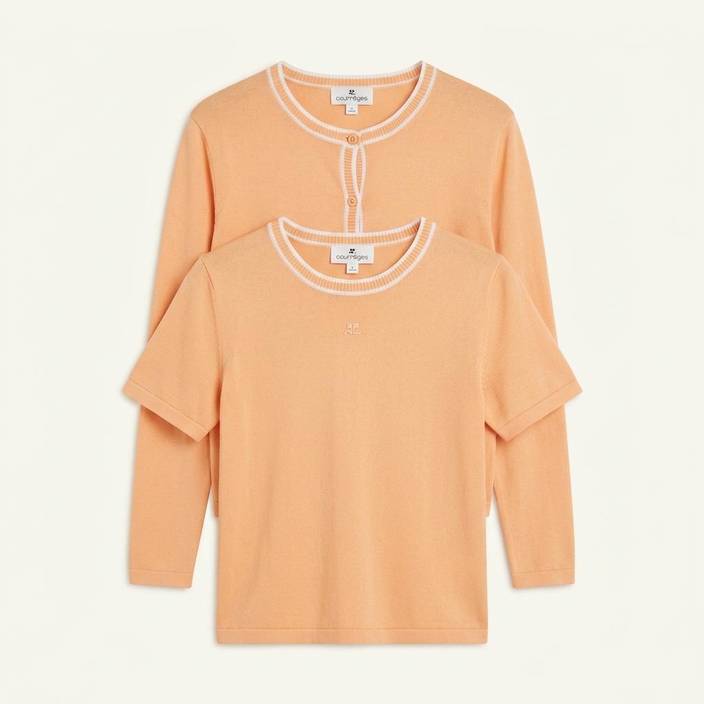 courreges / 꾸레쥬 코랄 오렌지 니트 & 가디건 세트 1